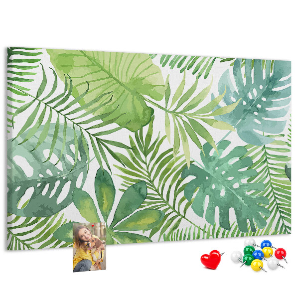 Tableau de liège Feuilles vertes de plantes tropicales à l'aquarelle