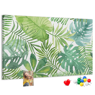 Tableau de liège Feuilles vertes de plantes tropicales à l'aquarelle