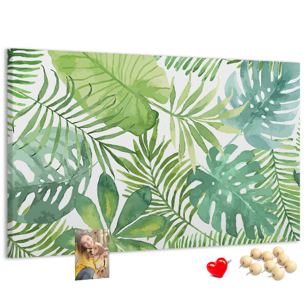Tableau de liège Feuilles vertes de plantes tropicales à l'aquarelle