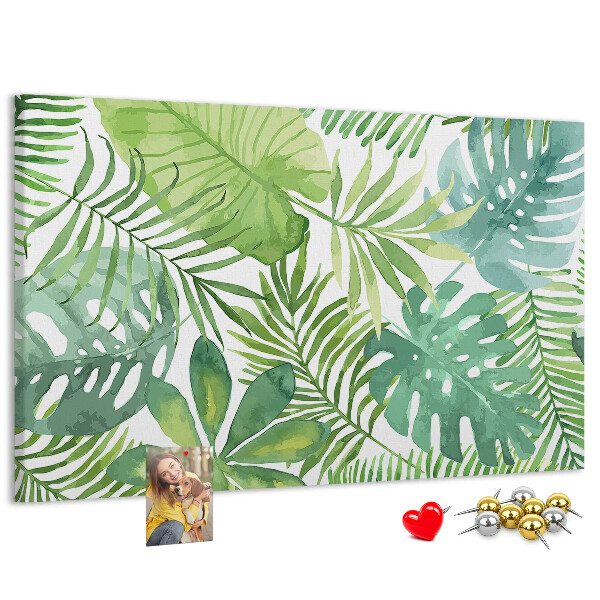 Tableau de liège Feuilles vertes de plantes tropicales à l'aquarelle