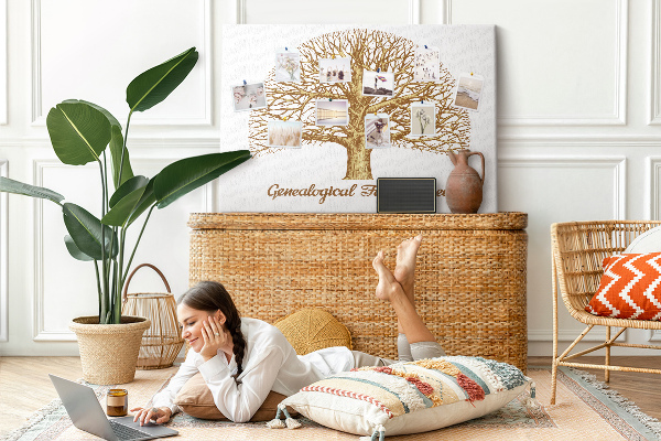 Tableau de liège Un arbre généalogique avec des branches ramifiées