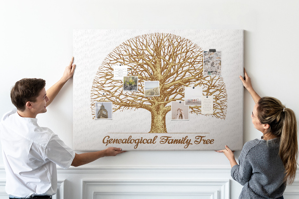 Tableau de liège Un arbre généalogique avec des branches ramifiées