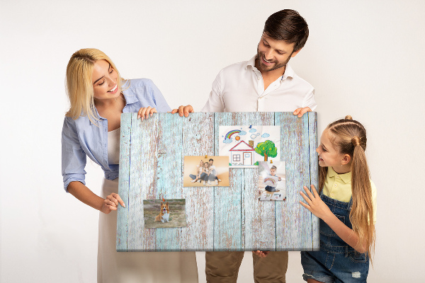Tableau affichage liège Vieilles planches dans des tons de bleu.