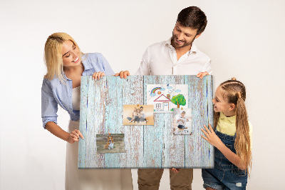 Tableau affichage liège Vieilles planches dans des tons de bleu.