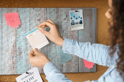 Tableau affichage liège Vieilles planches dans des tons de bleu.