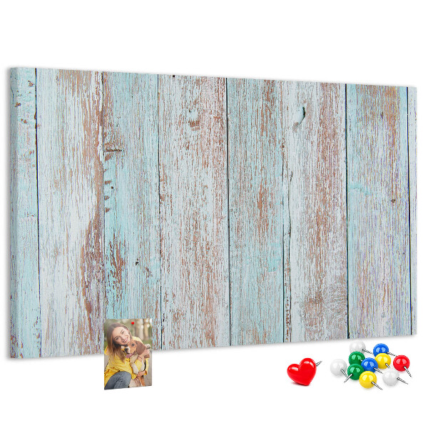 Tableau affichage liège Vieilles planches dans des tons de bleu.
