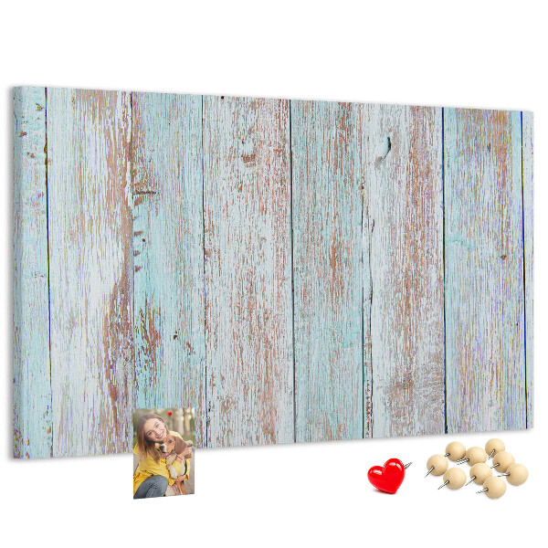 Tableau affichage liège Vieilles planches dans des tons de bleu.
