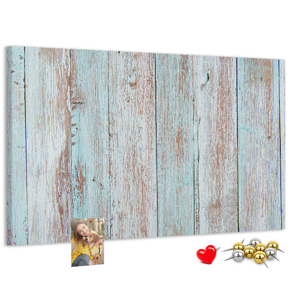 Tableau affichage liège Vieilles planches dans des tons de bleu.