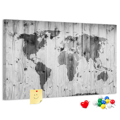 Tableau de liège Une carte du monde sur un fond de planches de bois
