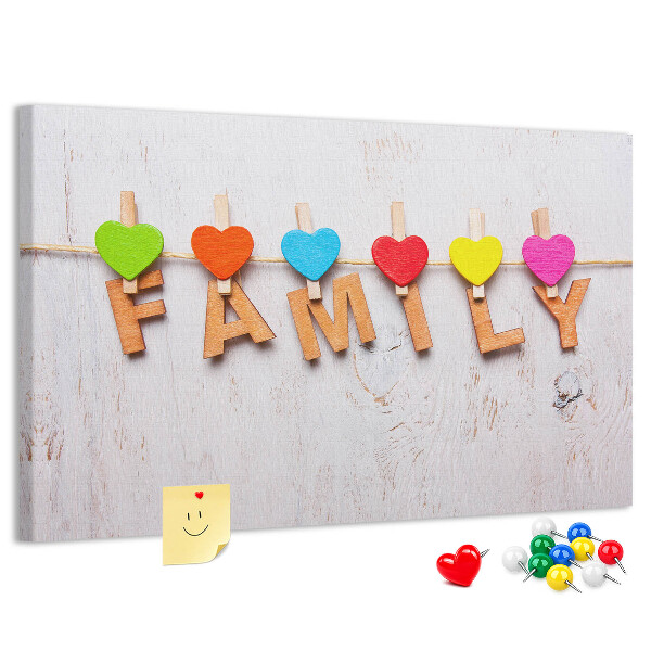 Tableau en liège Cœurs familiaux sur fond de bois