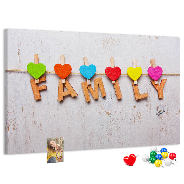 Tableau en liège Cœurs familiaux sur fond de bois