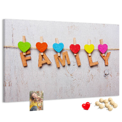 Tableau en liège Cœurs familiaux sur fond de bois