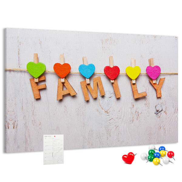 Tableau en liège Cœurs familiaux sur fond de bois