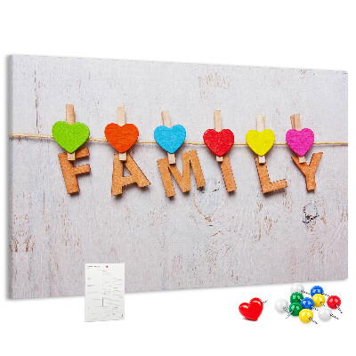 Tableau en liège Cœurs familiaux sur fond de bois