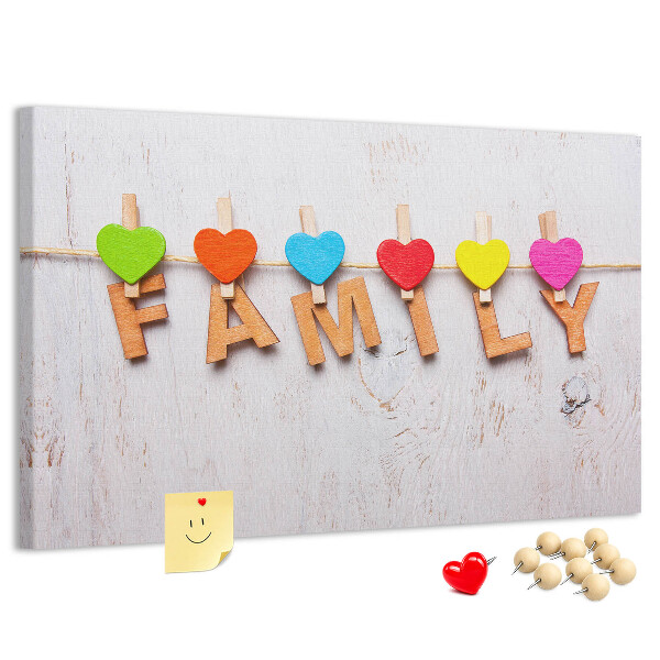 Tableau en liège Cœurs familiaux sur fond de bois
