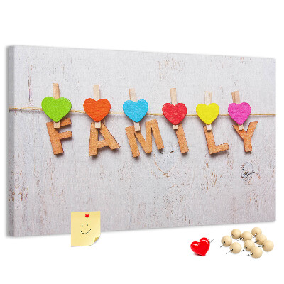 Tableau en liège Cœurs familiaux sur fond de bois
