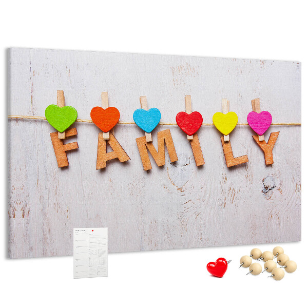 Tableau en liège Cœurs familiaux sur fond de bois