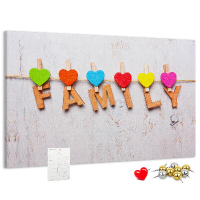 Tableau en liège Cœurs familiaux sur fond de bois