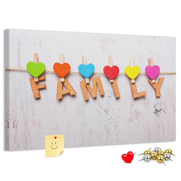 Tableau en liège Cœurs familiaux sur fond de bois