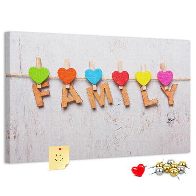 Tableau en liège Cœurs familiaux sur fond de bois