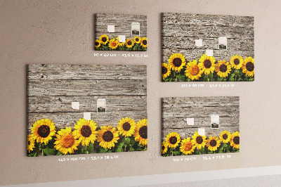 Tableau affichage liège Tournesols sur fond de planches de bois