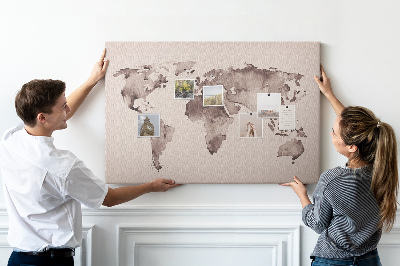 Tableau de liège Carte du monde dans des tons de brun.