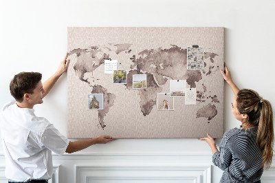 Tableau de liège Carte du monde dans des tons de brun.