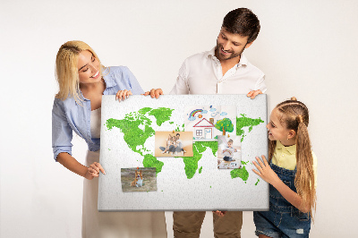 Tableau en liège Carte du monde verte avec pelouse.