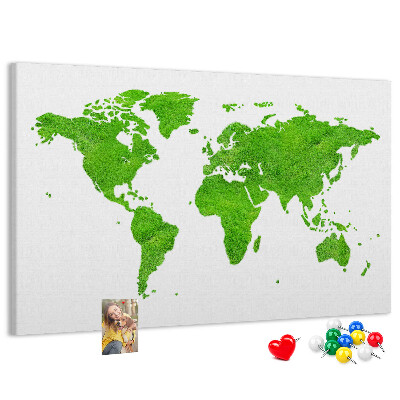 Tableau en liège Carte du monde verte avec pelouse.