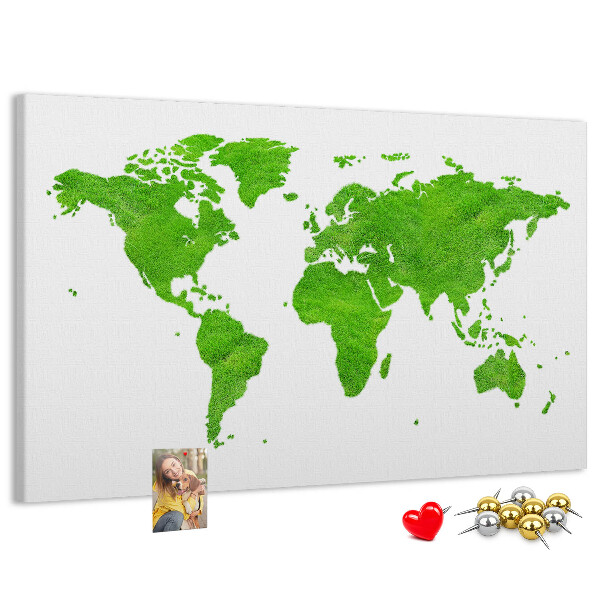 Tableau en liège Carte du monde verte avec pelouse.