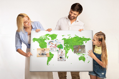 Tableau en liège Carte du monde verte avec pelouse.