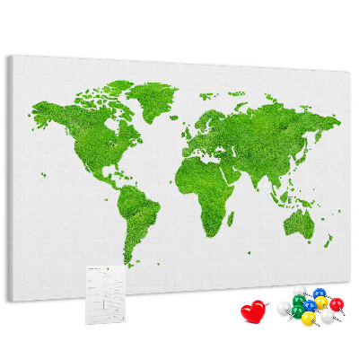Tableau en liège Carte du monde verte avec pelouse.