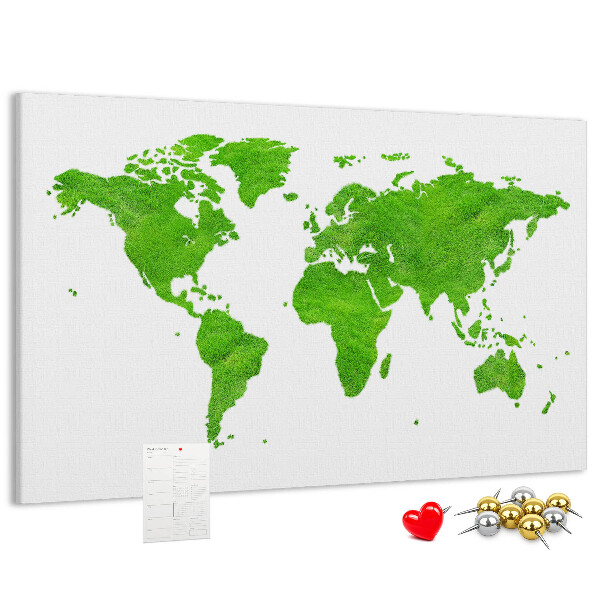 Tableau en liège Carte du monde verte avec pelouse.