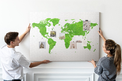 Tableau en liège Carte du monde verte avec pelouse.
