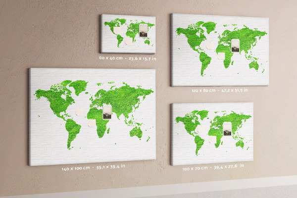 Tableau en liège Carte du monde verte avec pelouse.