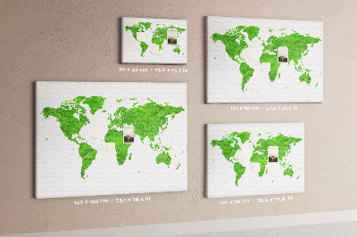 Tableau en liège Carte du monde verte avec pelouse.