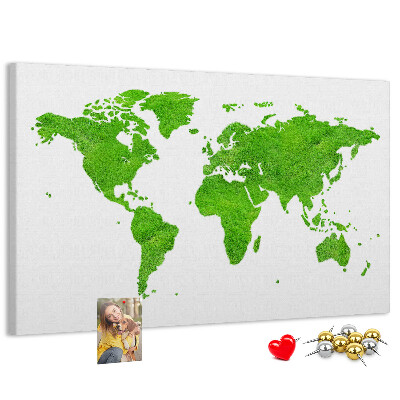 Tableau en liège Carte du monde verte avec pelouse.