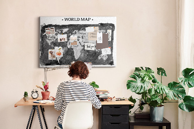 Tableau affichage liège Carte du monde en nuances de gris