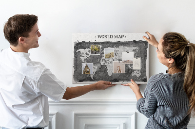 Tableau affichage liège Carte du monde en nuances de gris
