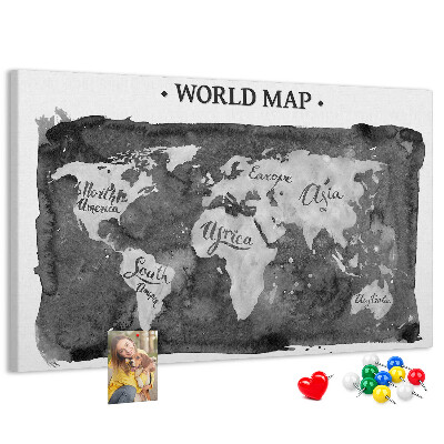 Tableau affichage liège Carte du monde en nuances de gris