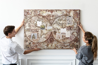 Tableau de liège Carte du monde ancien avec des motifs nautiques