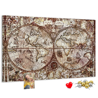 Tableau de liège Carte du monde ancien avec des motifs nautiques