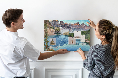 Tableau affichage liège Le paysage montagneux se reflète dans le lac