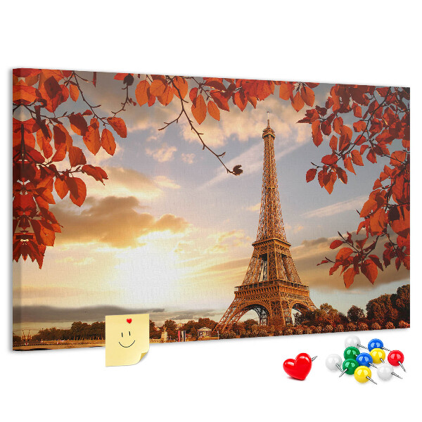 Tableau de liège La tour Eiffel dans un paysage d'automne.