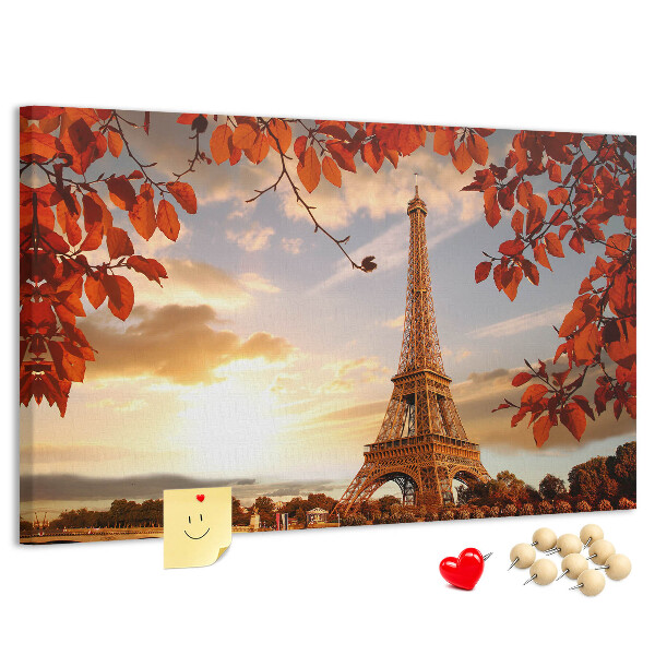Tableau de liège La tour Eiffel dans un paysage d'automne.