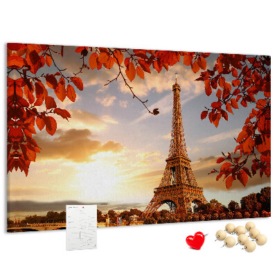 Tableau de liège La tour Eiffel dans un paysage d'automne.