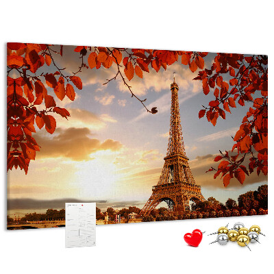 Tableau de liège La tour Eiffel dans un paysage d'automne.
