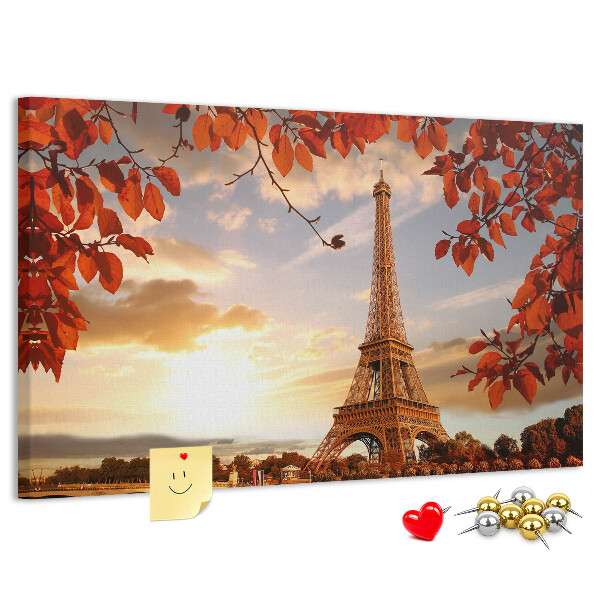 Tableau de liège La tour Eiffel dans un paysage d'automne.