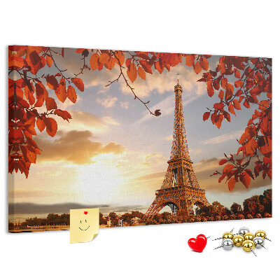 Tableau de liège La tour Eiffel dans un paysage d'automne.