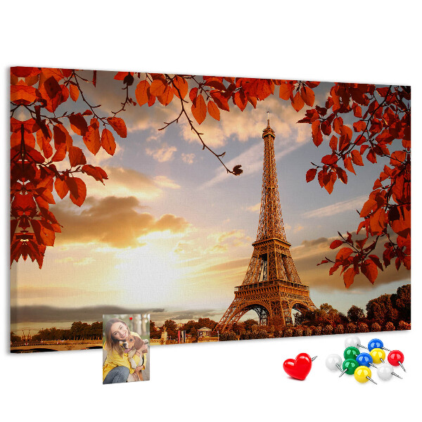 Tableau de liège La tour Eiffel dans un paysage d'automne.